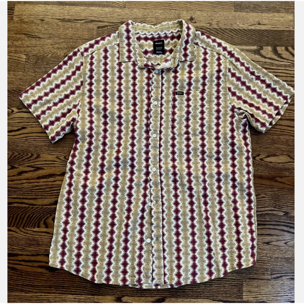 RVCA Men’s Size XL Short Sleeve Button Up Shirt SHIMA GAUZE Pattern Collar Top
